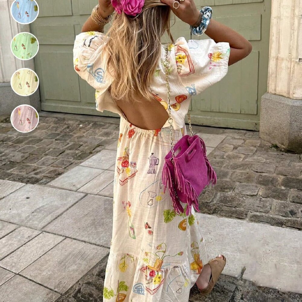 Apricot Casual Women's Elegant Printed Backless Boho Dress - Picture 2 of 11
